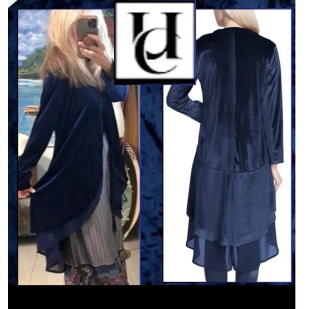 Urban Coco Velour Duster Coat Medium Sapphire Blue Chiffon Whimsygoth Fairycore